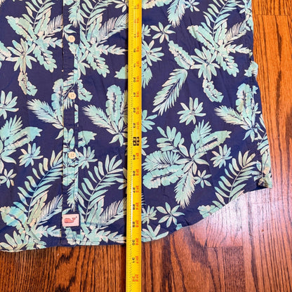 Vineyard Vines Slim Fit Murray Shirt Tropical Leaf Print XL Navy Blue Teal
