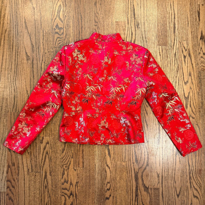 MSK Silk Blend Asian Inspired Floral Bamboo Jacquard Mandarin Jacket 8 Red