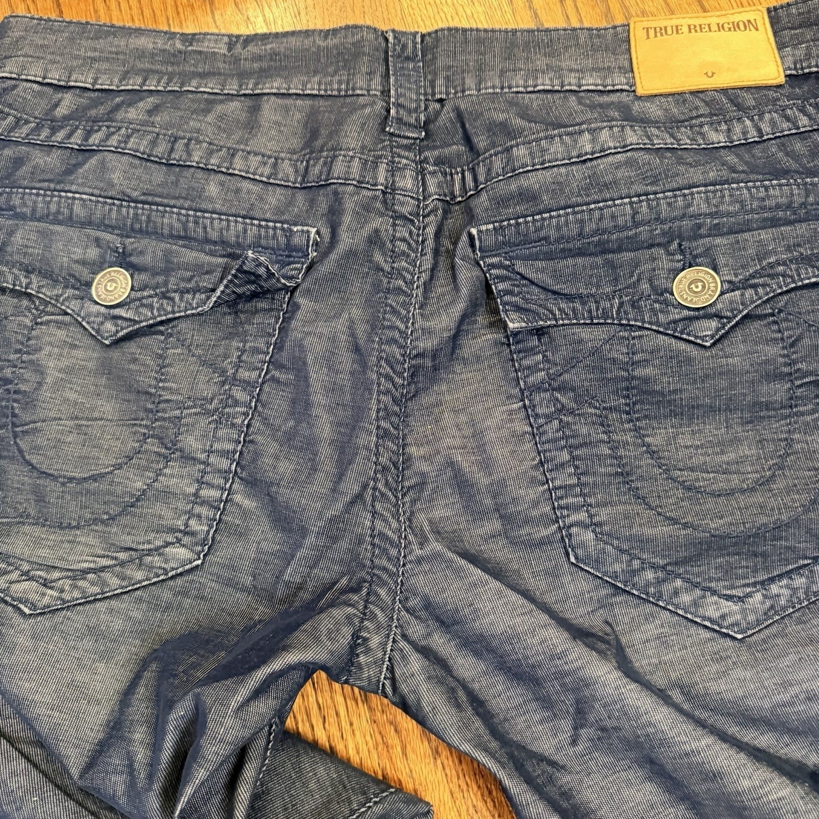 True Religion Ricky Relaxed Straight Cord Pants 36 Blue Horseshoe Flap Pocket
