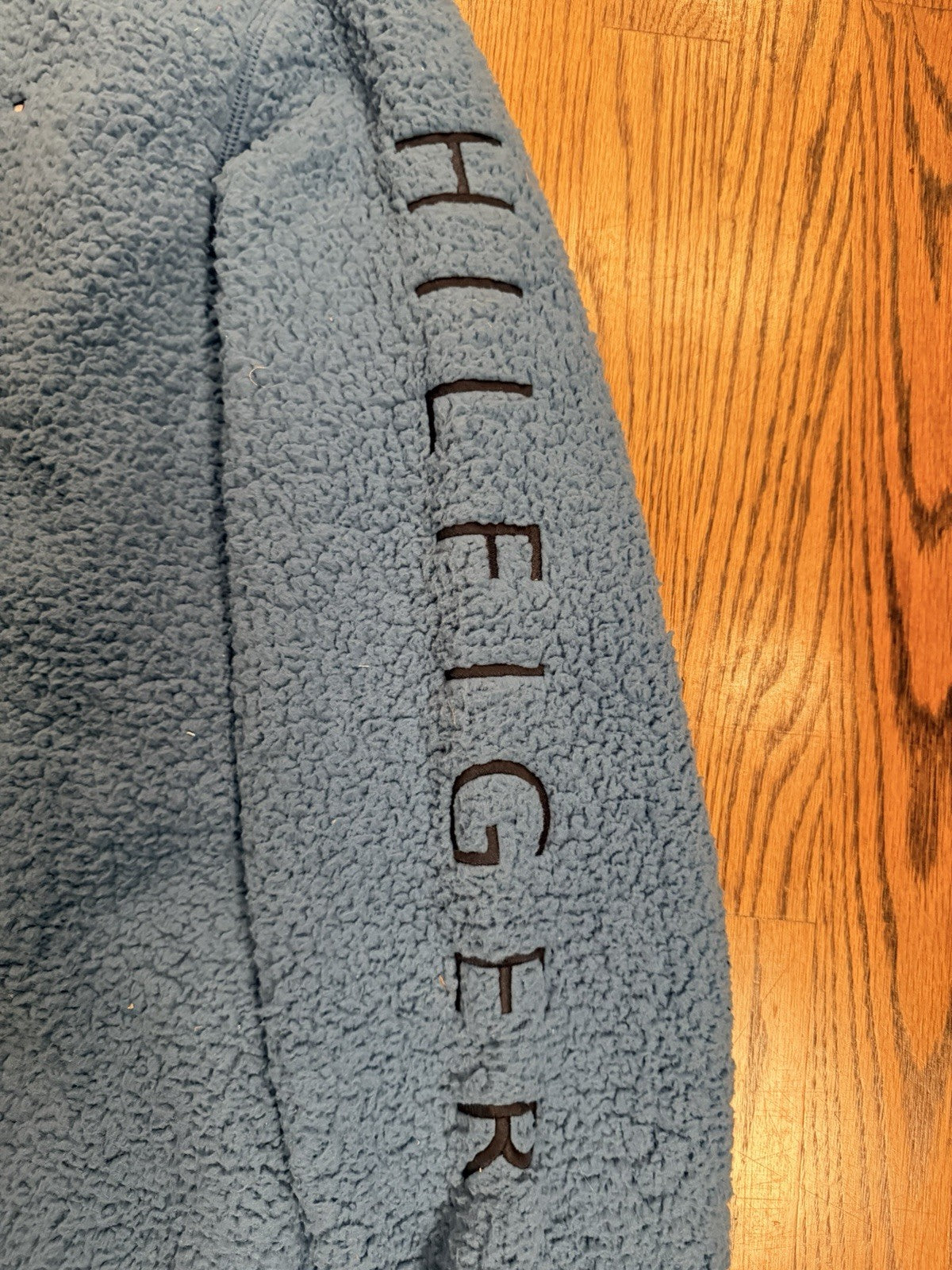 Tommy Hilfiger Fluffy Hooded Sherpa Fleece 1/4 Zip Jacket Pullover Large Blue
