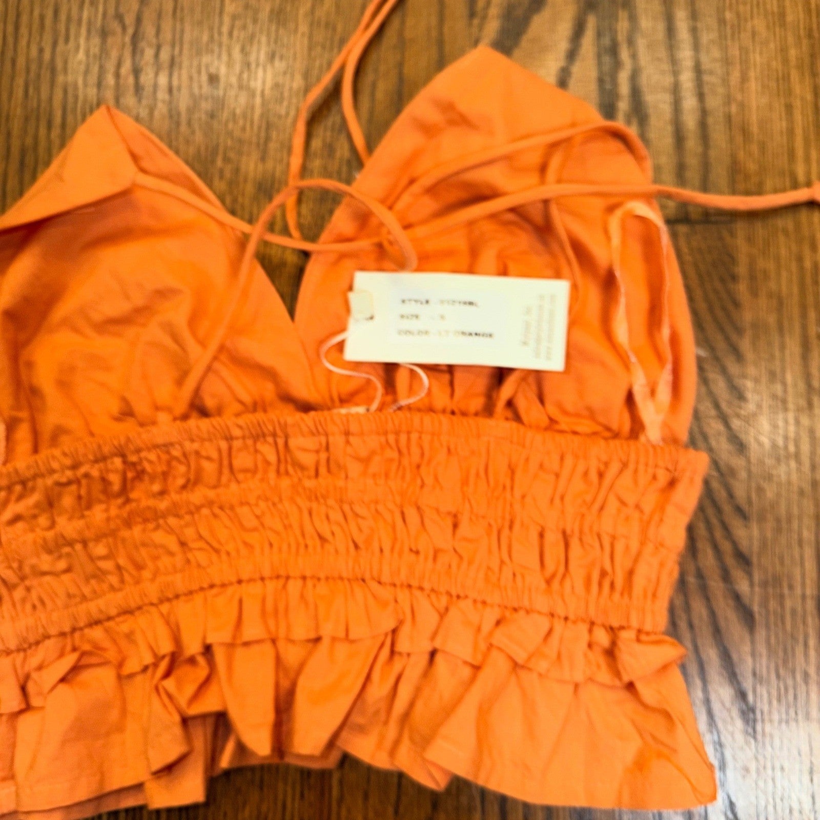 NWT Sim & Sam Halter Crop Top Smocked Ruffle Cotton S Light Orange 51216BL