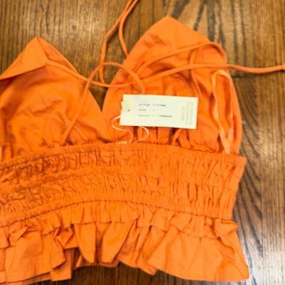 NWT Sim & Sam Halter Crop Top Smocked Ruffle Cotton S Light Orange 51216BL