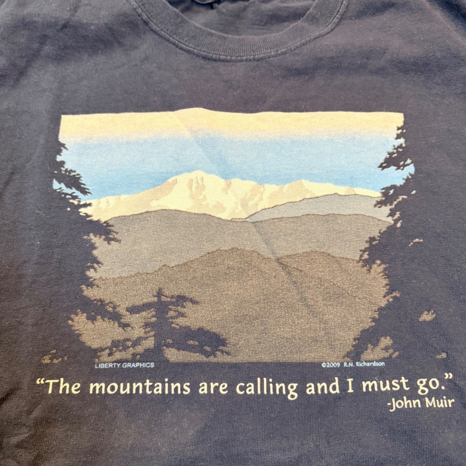 Liberty Graphics John Muir Mountain T-Shirt Blue Large Hiking Mountain