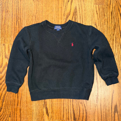 Polo Ralph Lauren Fleece Crewneck Sweatshirt Red Pony Logo Size 5 Black Red Pony