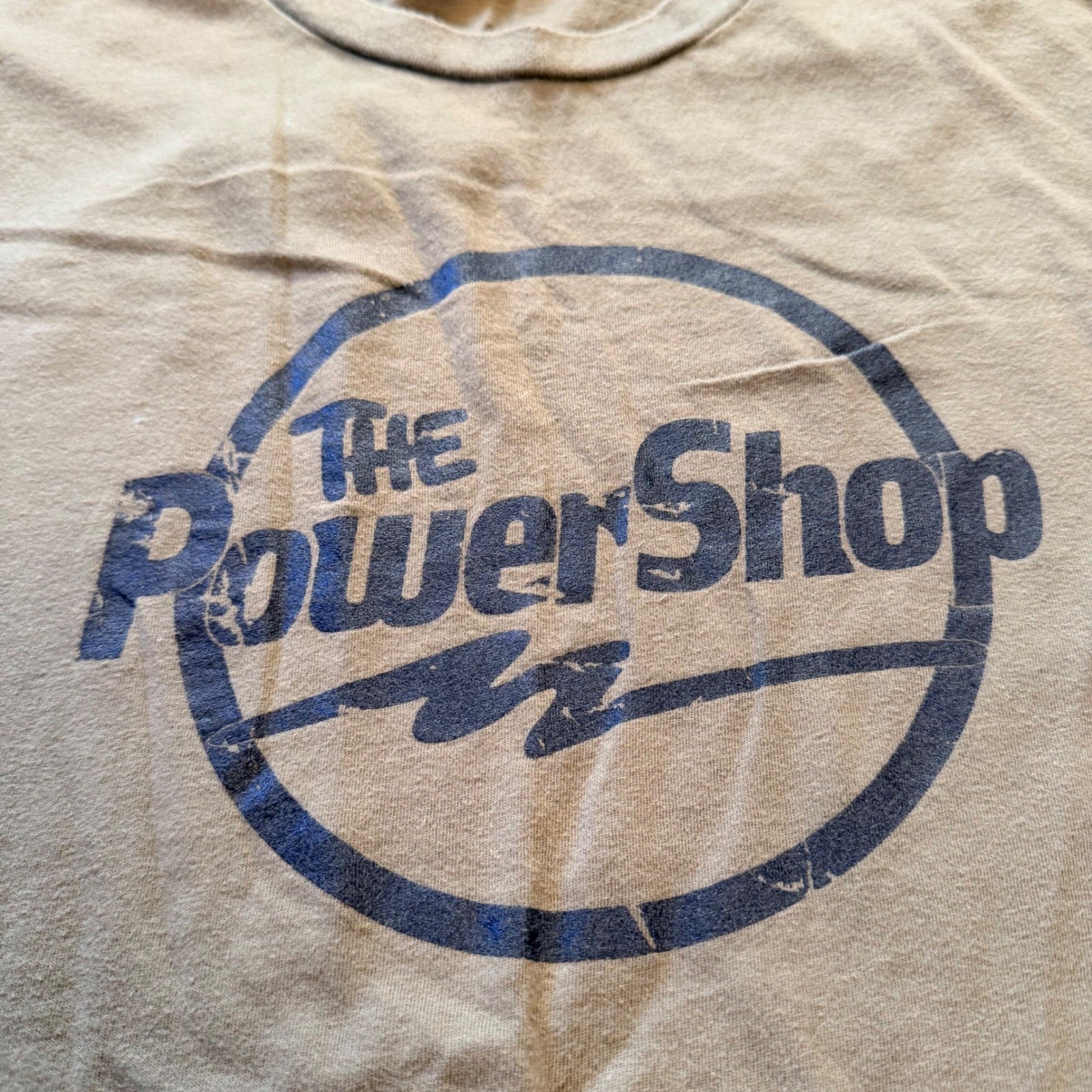 The Power Shop Graphic T-Shirt American Flag Sleeve XL Olive Green