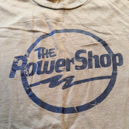 The Power Shop Graphic T-Shirt American Flag Sleeve XL Olive Green