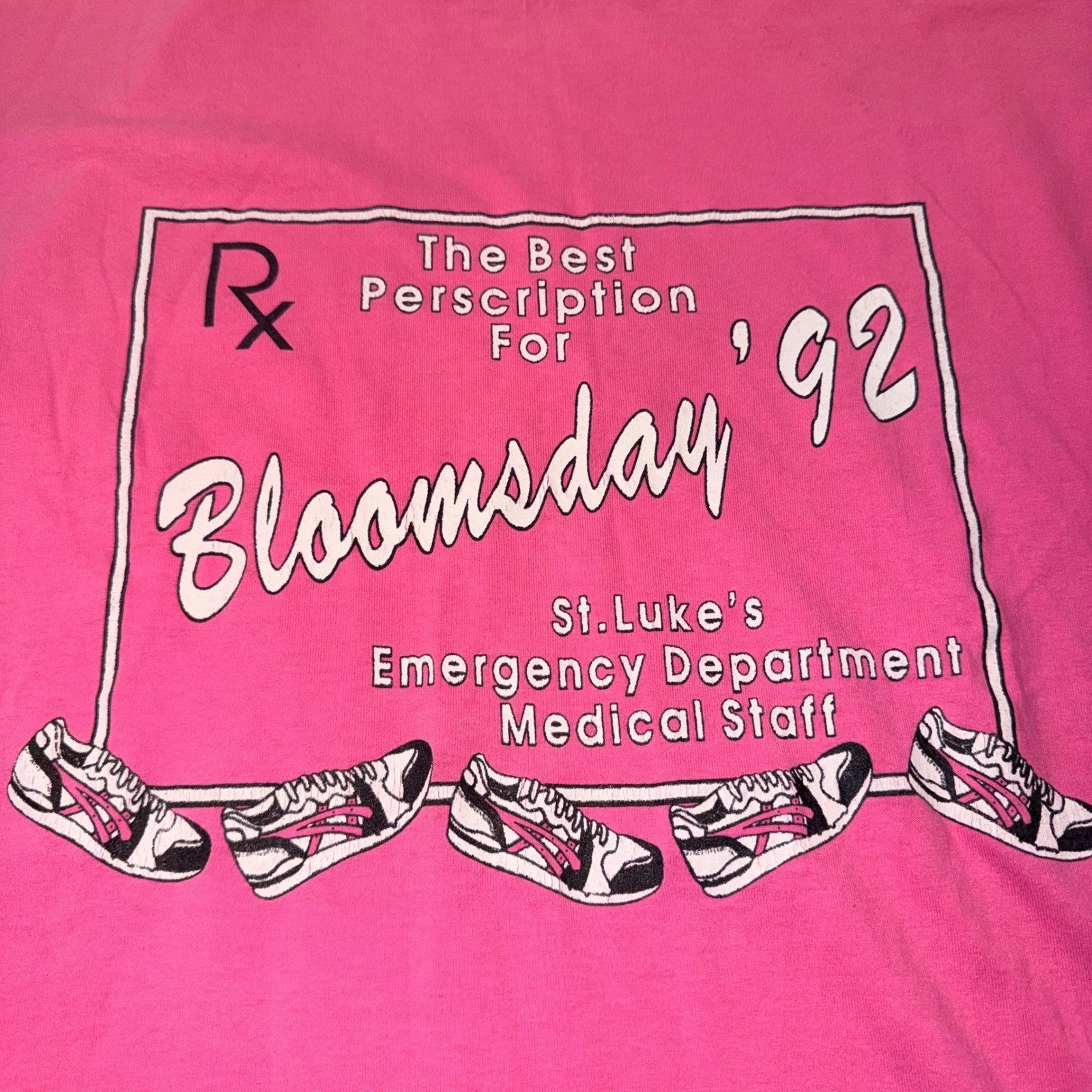 Vintage 92 Bloomsday St Lukes Med Staff Raceday Single Stitch T Sz L Pink 90s