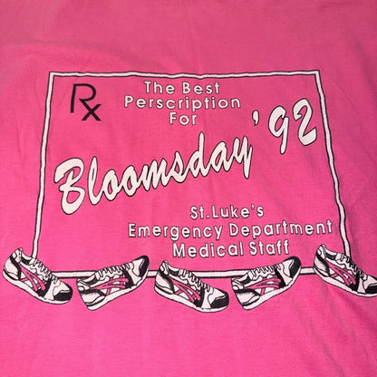 Vintage 92 Bloomsday St Lukes Med Staff Raceday Single Stitch T Sz L Pink 90s