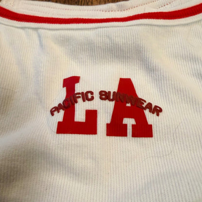 PacSun LA Pacific Sunwear Ribbed Crop Tank Top Ringer Trim Small White Red