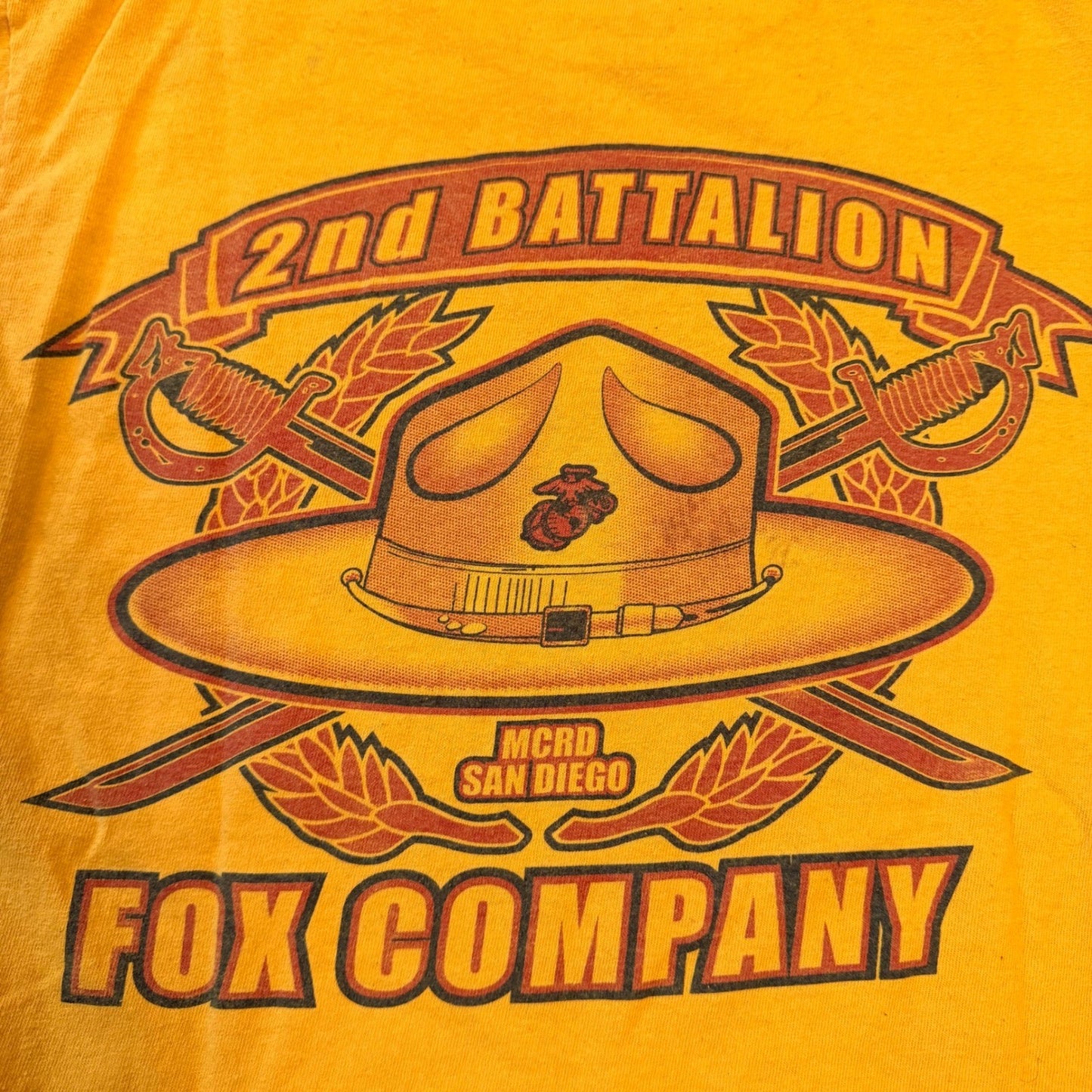 Frontline USMC 2nd Battalion Fox Company MCRD San Diego Shirt Small Yellow