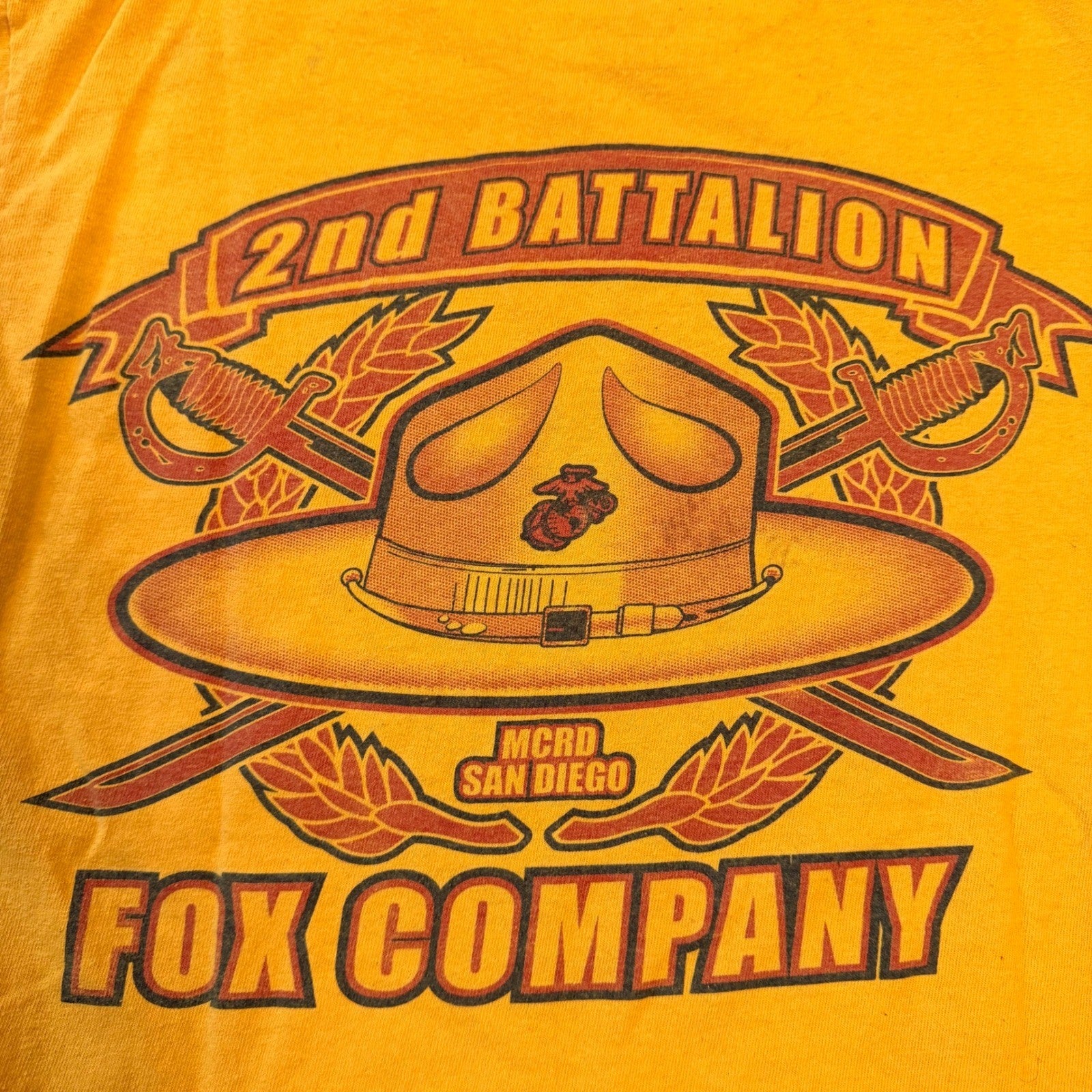 Frontline USMC 2nd Battalion Fox Company MCRD San Diego Shirt Small Yellow