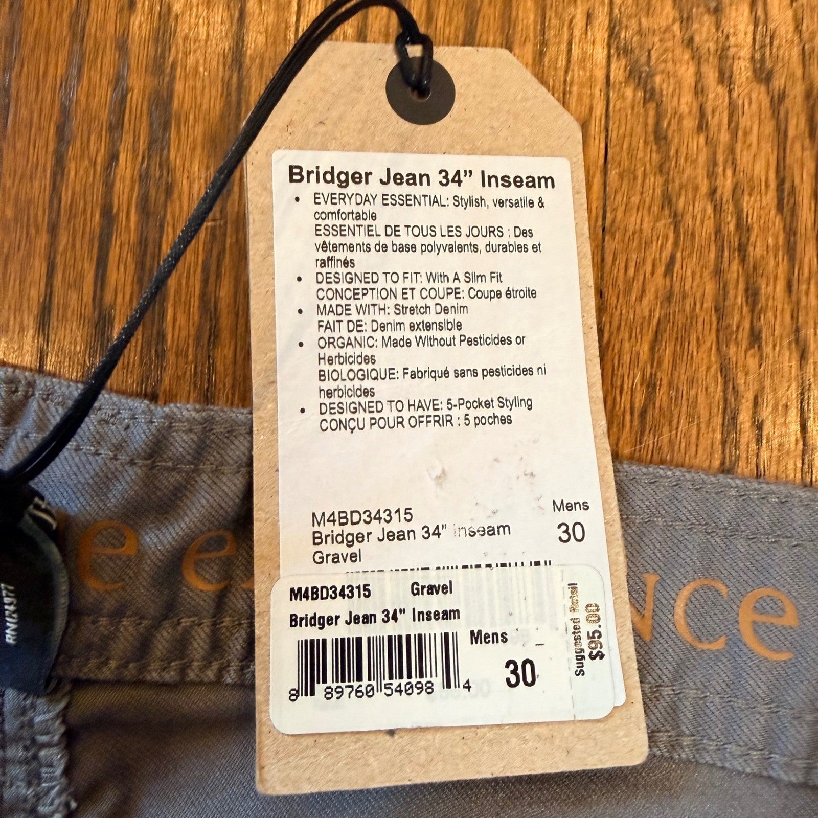 Prana Bridger Jean Slim Fit Organic Stretch Denim Pants 30x34 Gravel Grey NWT