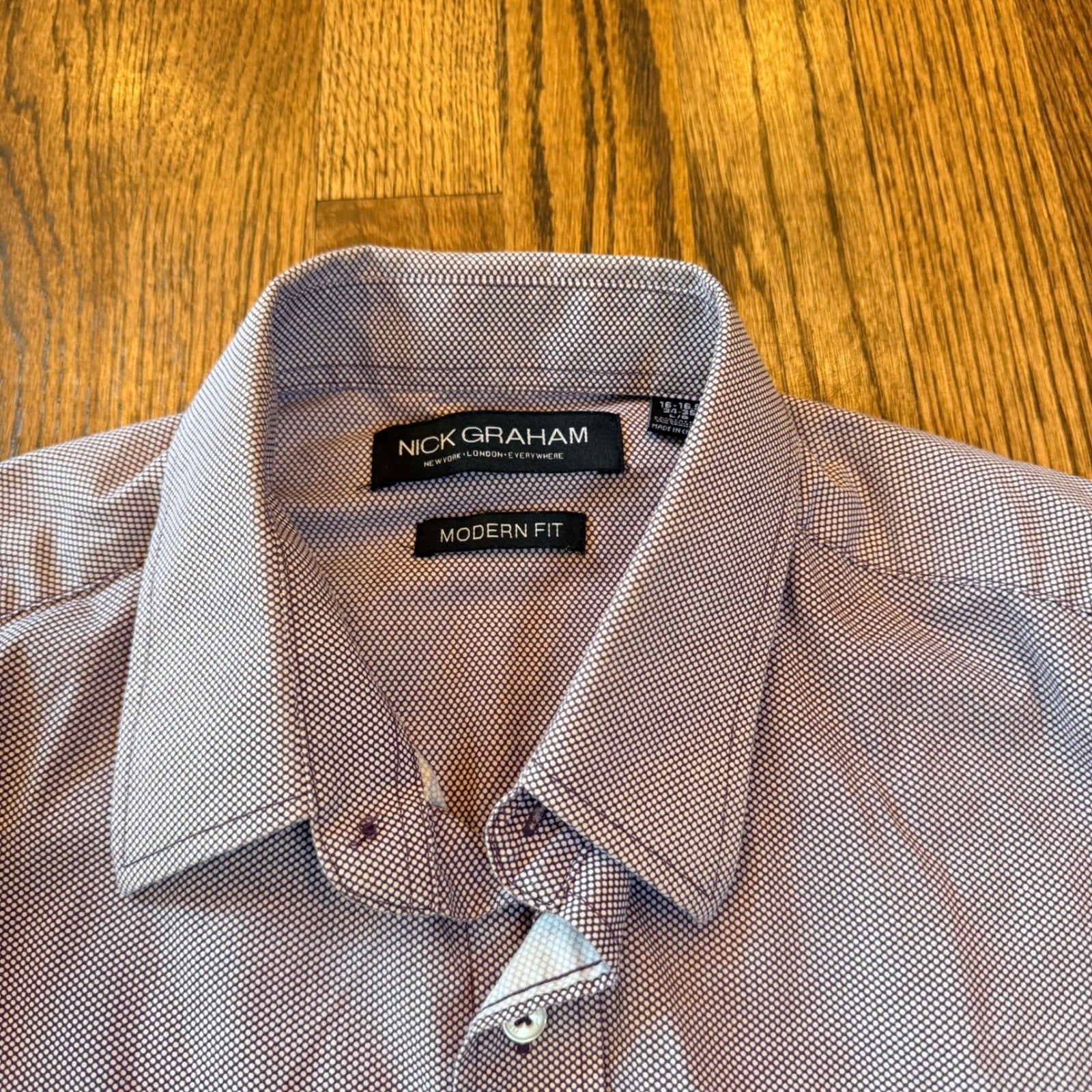 Nick Graham Modern Fit Dress Shirt Purple Micro Dot Stretch Size L 16-16.5 34/35