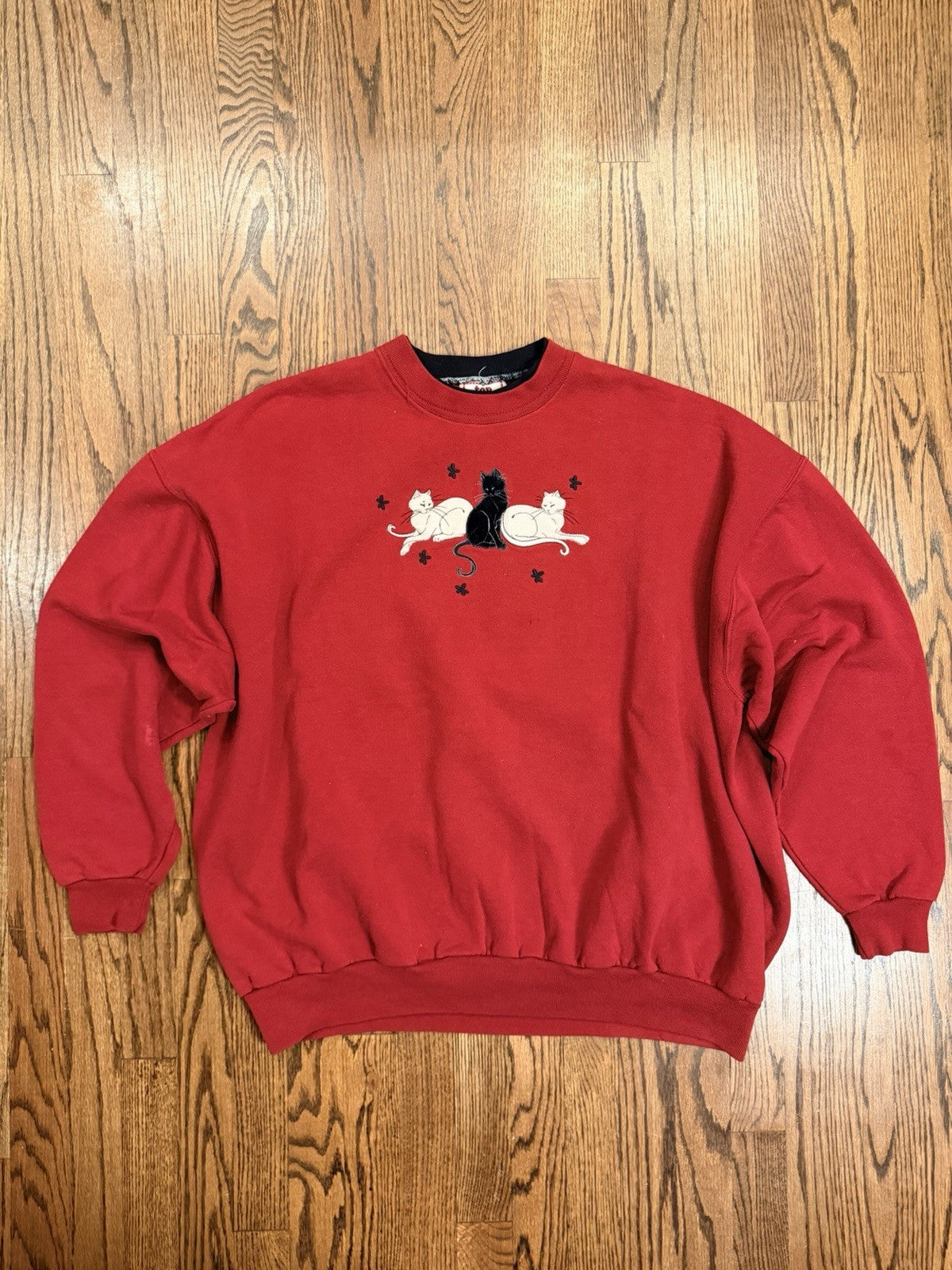 VTG Top Stitch by Morning Sun Cat Crewneck Sweatshirt Womens 3XL Maroon