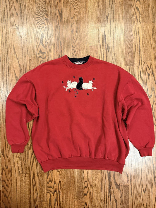 VTG Top Stitch by Morning Sun Cat Crewneck Sweatshirt Womens 3XL Maroon