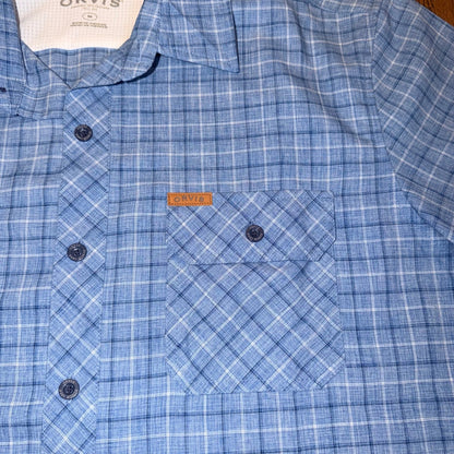 Orvis Classic Collection Short Sleeve Plaid Fishing Hiking Shirt Medium Blue