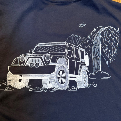 Hawaii Adventure Rentals & Tours Jeep Waterfall Graphic T-Shirt Small Black