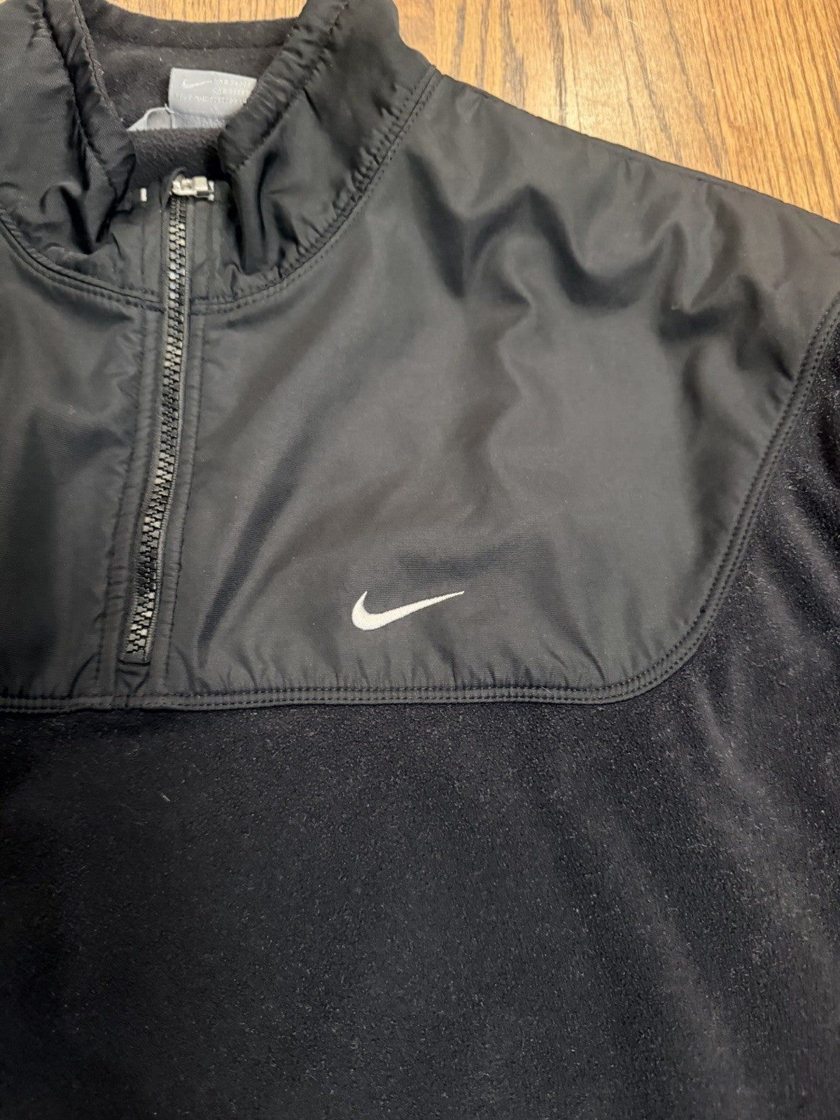 Vintage Y2K Nike Swoosh Logo Pullover Fleece Jacket Size M Black Zip Neck
