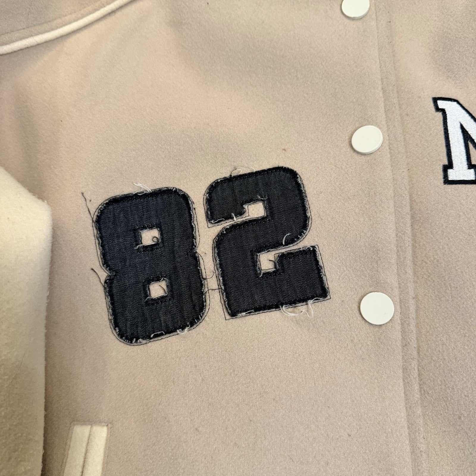 New York 1982 Empire State Varsity Bomber Jacket - Forever 21 - Tan - Size XS