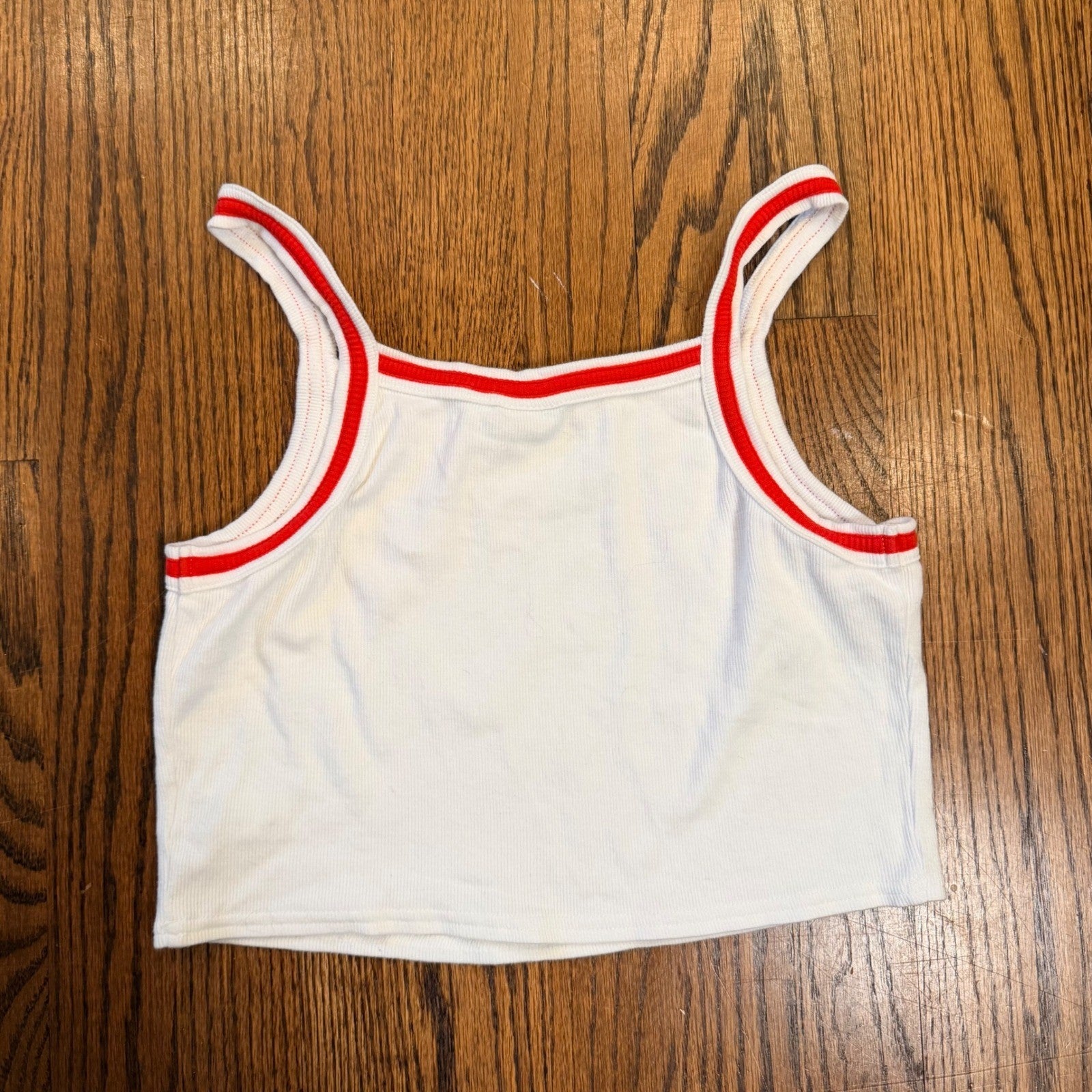PacSun LA Pacific Sunwear Ribbed Crop Tank Top Ringer Trim Small White Red