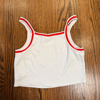 PacSun LA Pacific Sunwear Ribbed Crop Tank Top Ringer Trim Small White Red