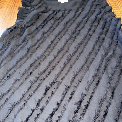 Andree by Unit Fringe Eyelash Ruffle Sleeve Top Size S Black Lightweight Sheer