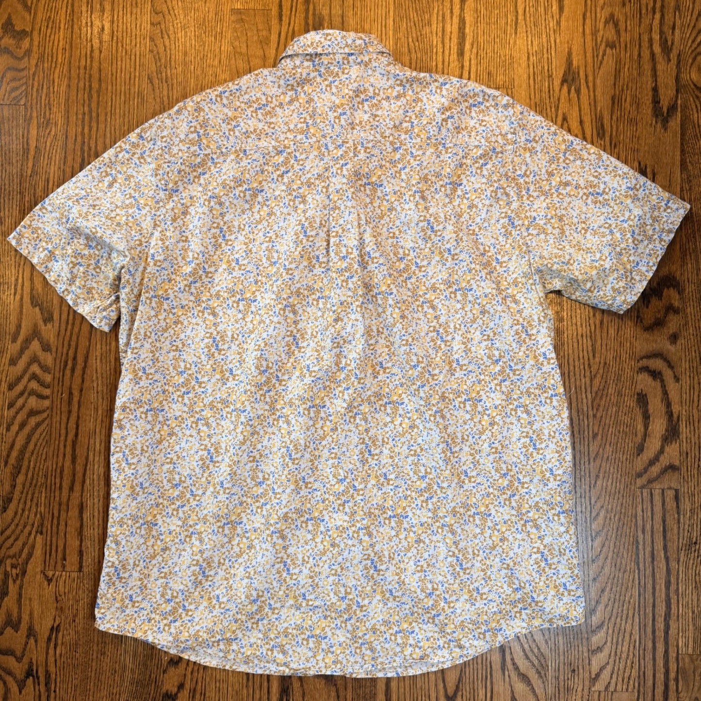 Eddie Bauer Classic Fit Floral Short Sleeve Button Down Shirt TXL Yellow Blue