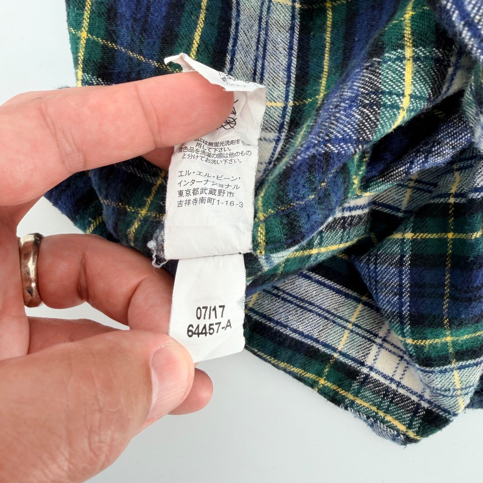 LL Bean Traditional Fit Flannel Shirt Plaid Cotton Button Down L Green Blue