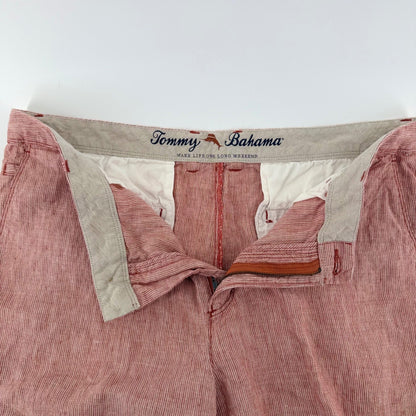 Tommy Bahama Pinstripe Linen Shorts Coastal Vacation Summer 36 Red White