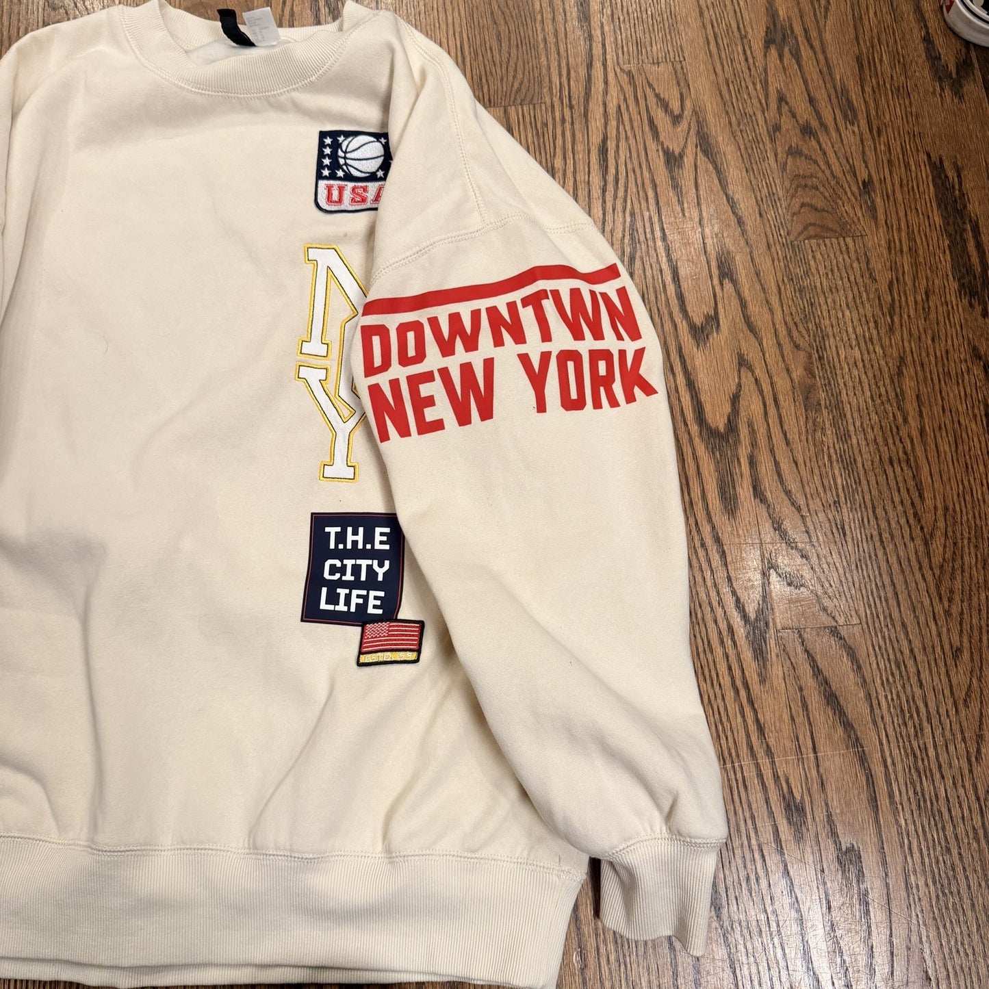 Divided H&M Oversized Printed Sweatshirt Light Beige Size M