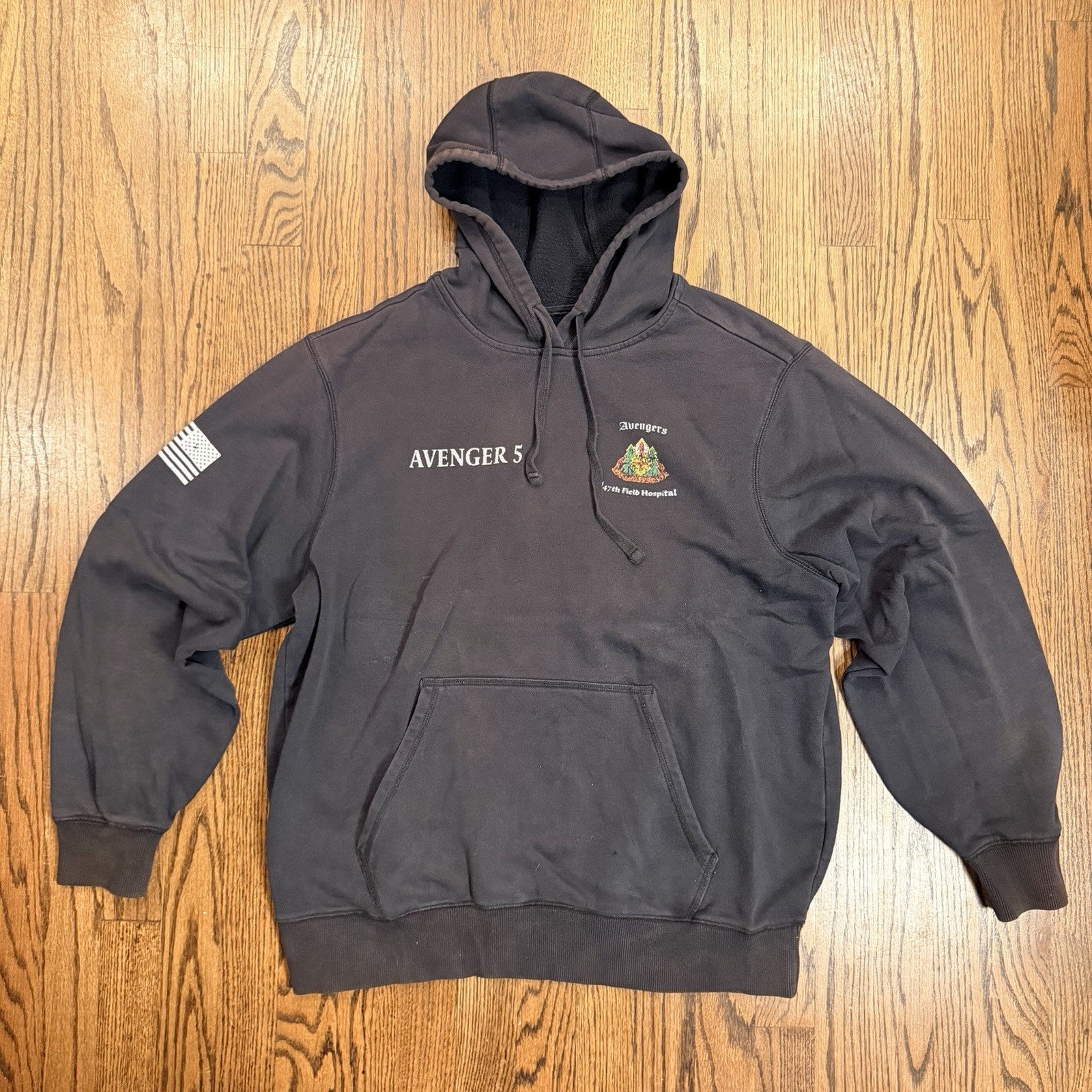 Avenger 5 147th Field Hospital Military Hoodie Large Black Pullover Sweatshirt
