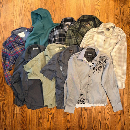 Mixed Brand Custom Cropped Tops Bundle 9pc Flannel Hoodie Button Down Mens M/L
