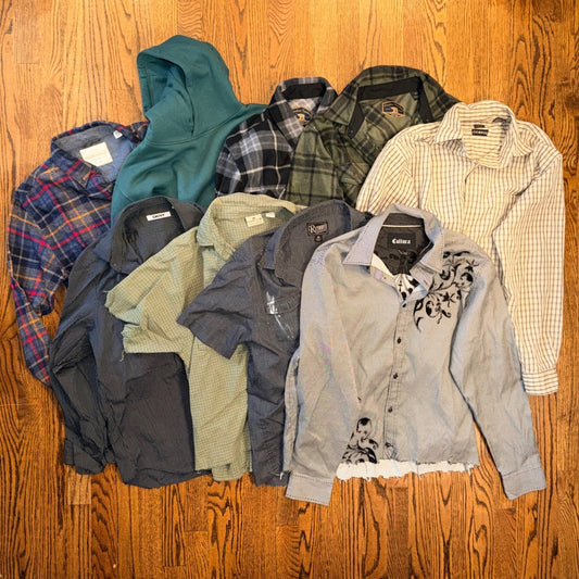 Mixed Brand Custom Cropped Tops Bundle 9pc Flannel Hoodie Button Down Mens M/L