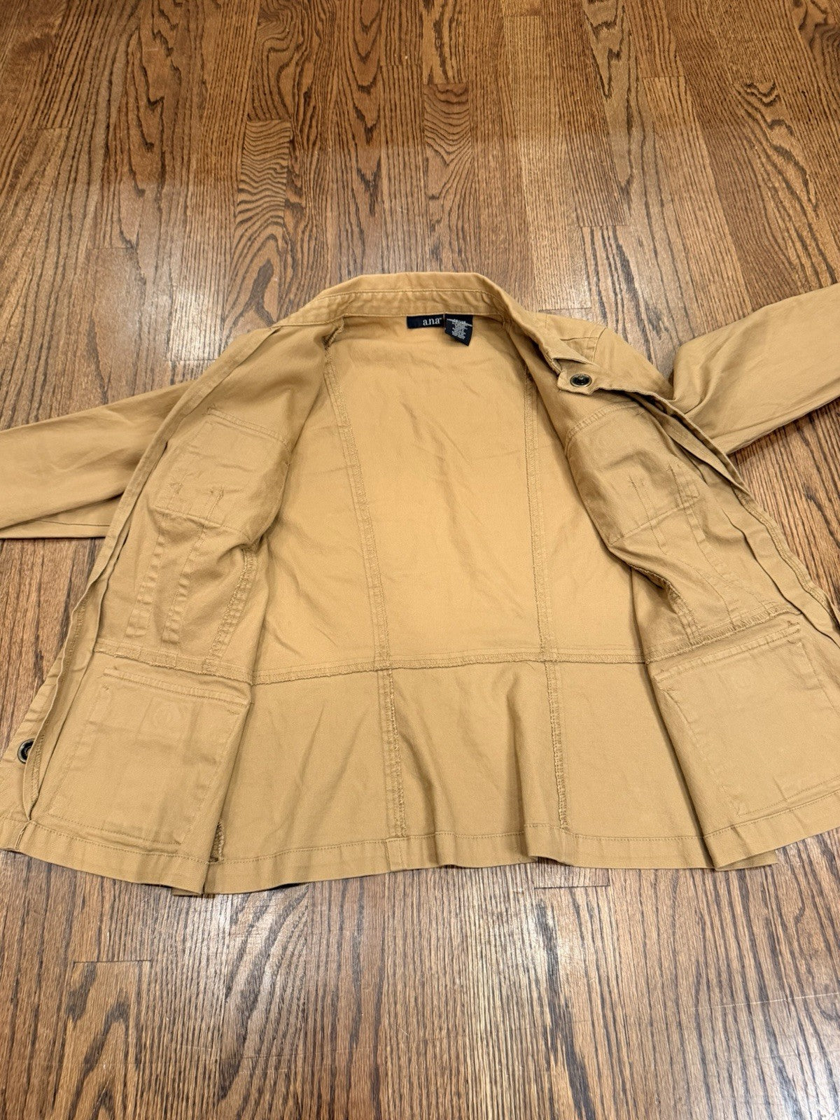 ana Jacket Women Medium Brown Snap Front Pockets Cotton Spandex Coat