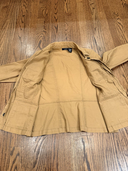 ana Jacket Women Medium Brown Snap Front Pockets Cotton Spandex Coat