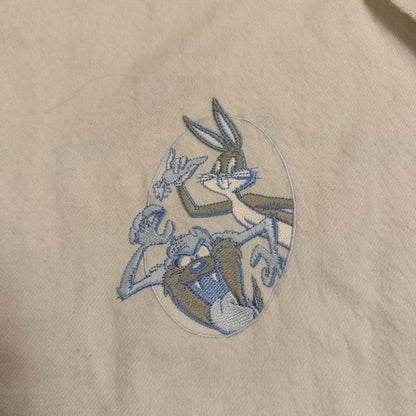 Vtg Acme Clothing WB Embroidered Bugs Bunny Tasmanian Devil Scarf 1993 Cream/Blu