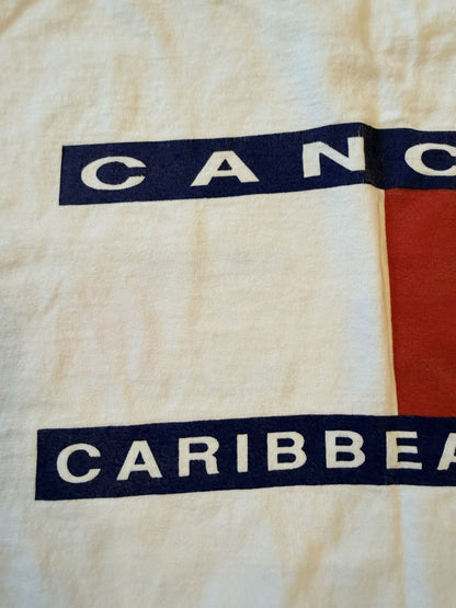 Vtg 90s Cancun Caribbean Sea Tommy Flag White Vacation T-shirt Sz L