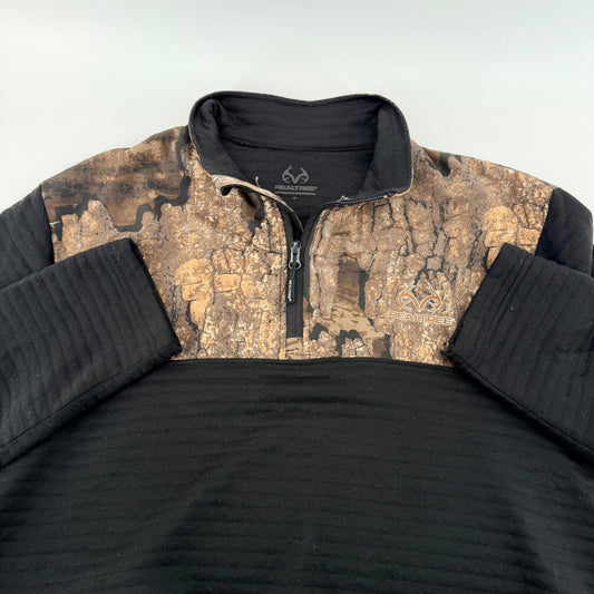 Realtree Timber Quarter Zip Pullover Camo Hybrid Performance Shirt L Black
