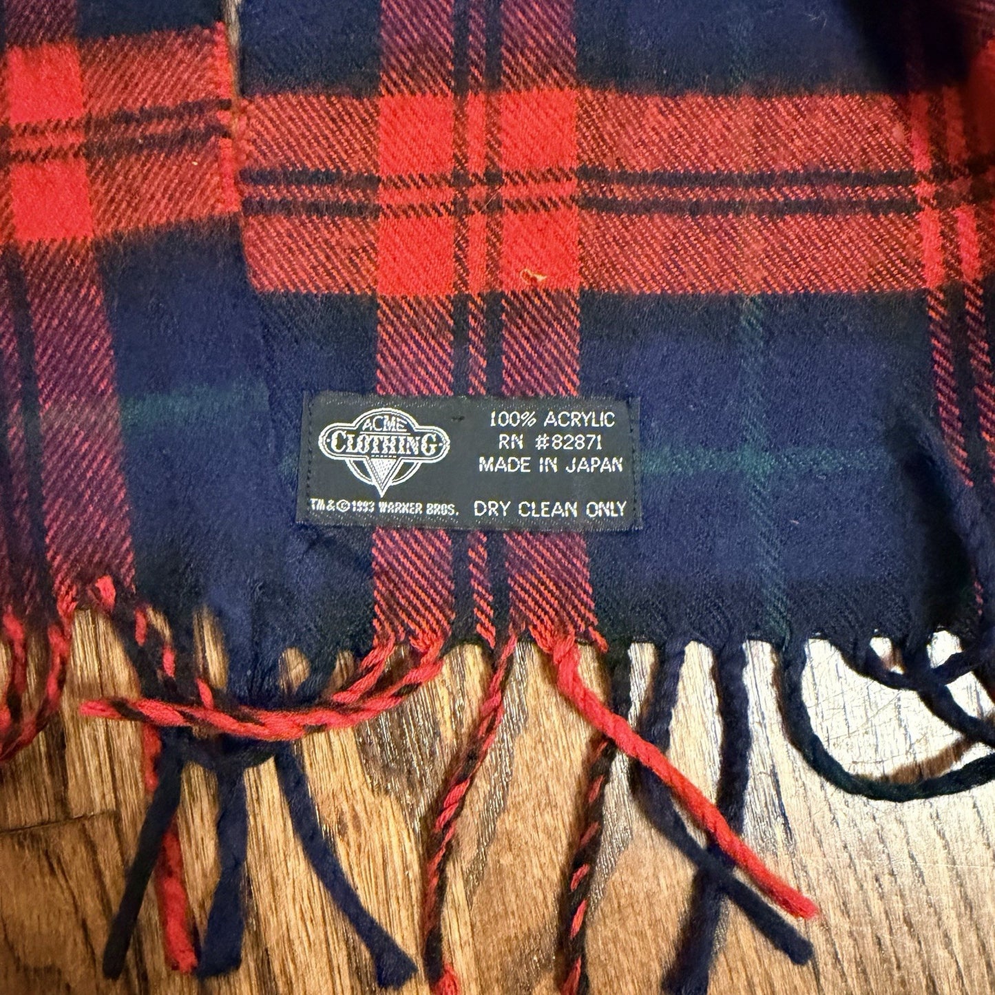Vtg Acme Clothing Warner Brothers Embroidered Plaid Sylvester Tweety Scarf 1993