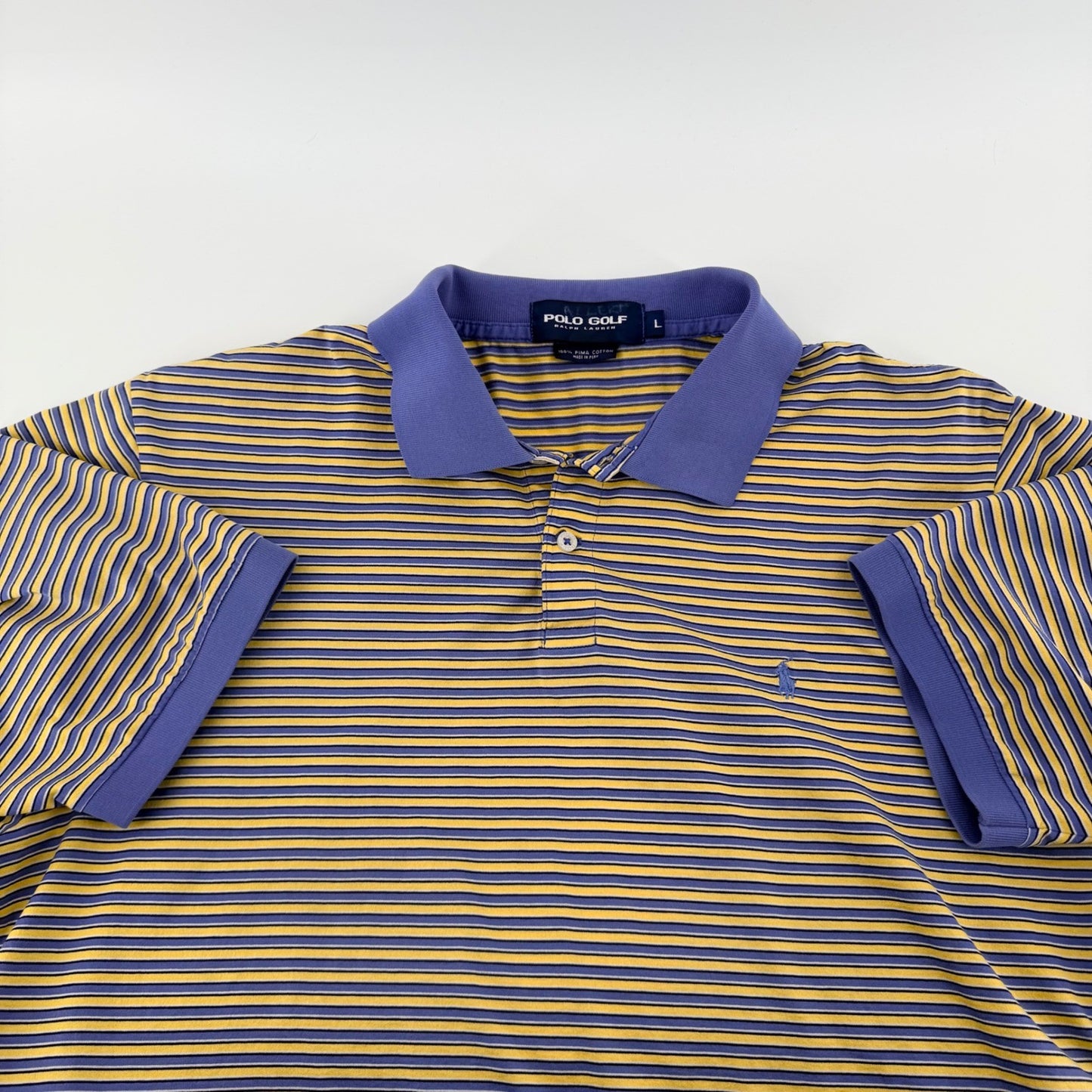 Polo Golf Ralph Lauren Striped Pima Cotton Polo Shirt Large Purple Yellow Mens