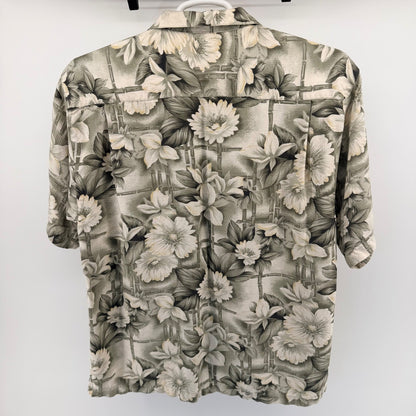 Tommy Bahama Silk Hawaiian Camp Shirt Floral Bamboo Tropical Sage L