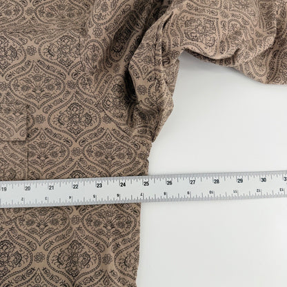 Red Ranch Western Pearl Snap Shirt Paisley Print Cotton Cowboy XL Tan Brown