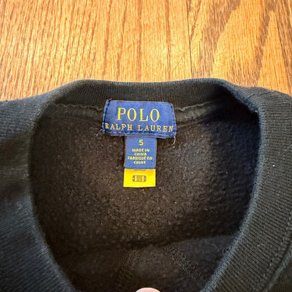 Polo Ralph Lauren Fleece Crewneck Sweatshirt Red Pony Logo Size 5 Black Red Pony