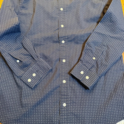 Nick Graham Stretch Modern Fit Button Down Shirt Large Navy Blue Micro Print