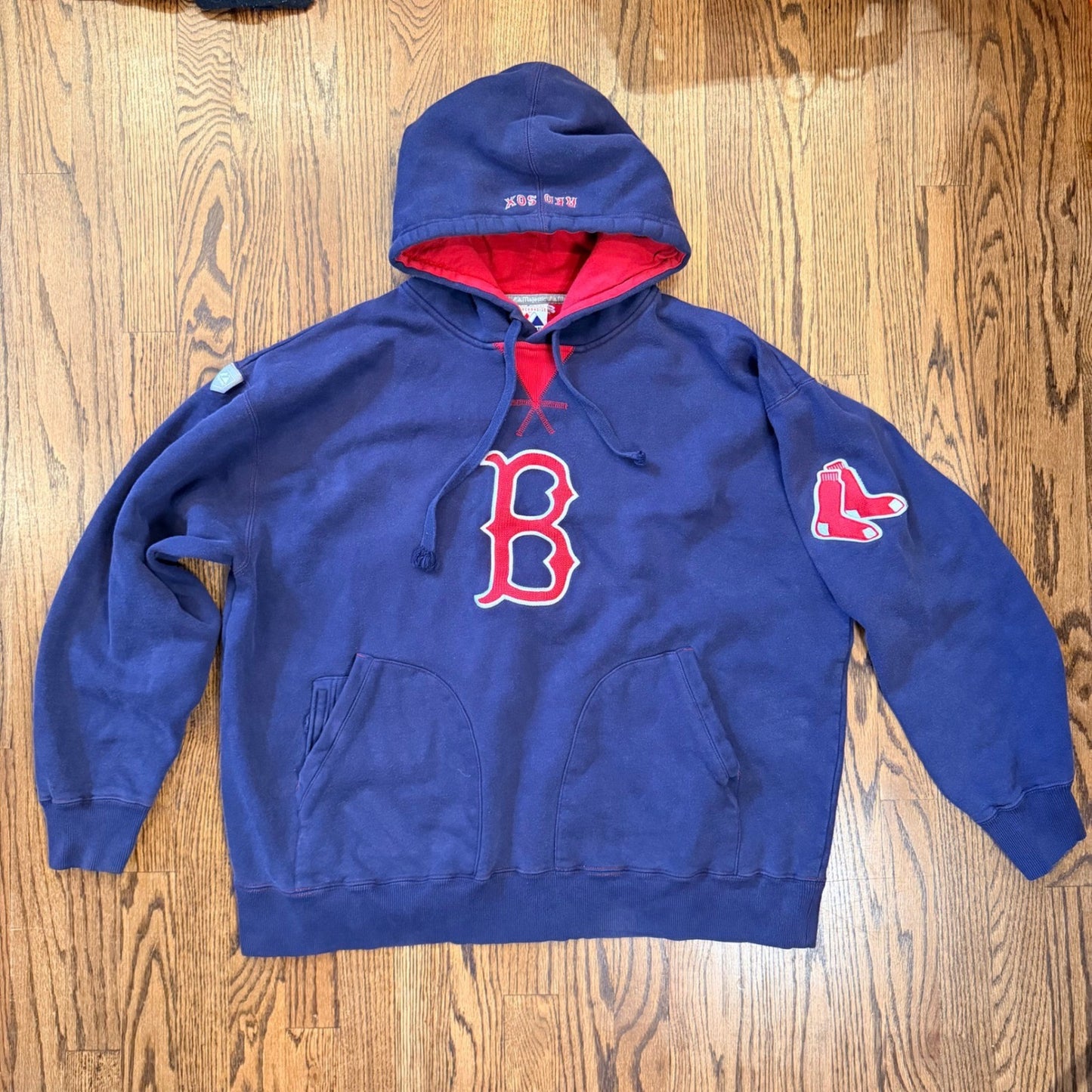 Majestic Boston Red Sox Vintage 90s Heavyweight Hoodie Navy Blue XL Embroidered