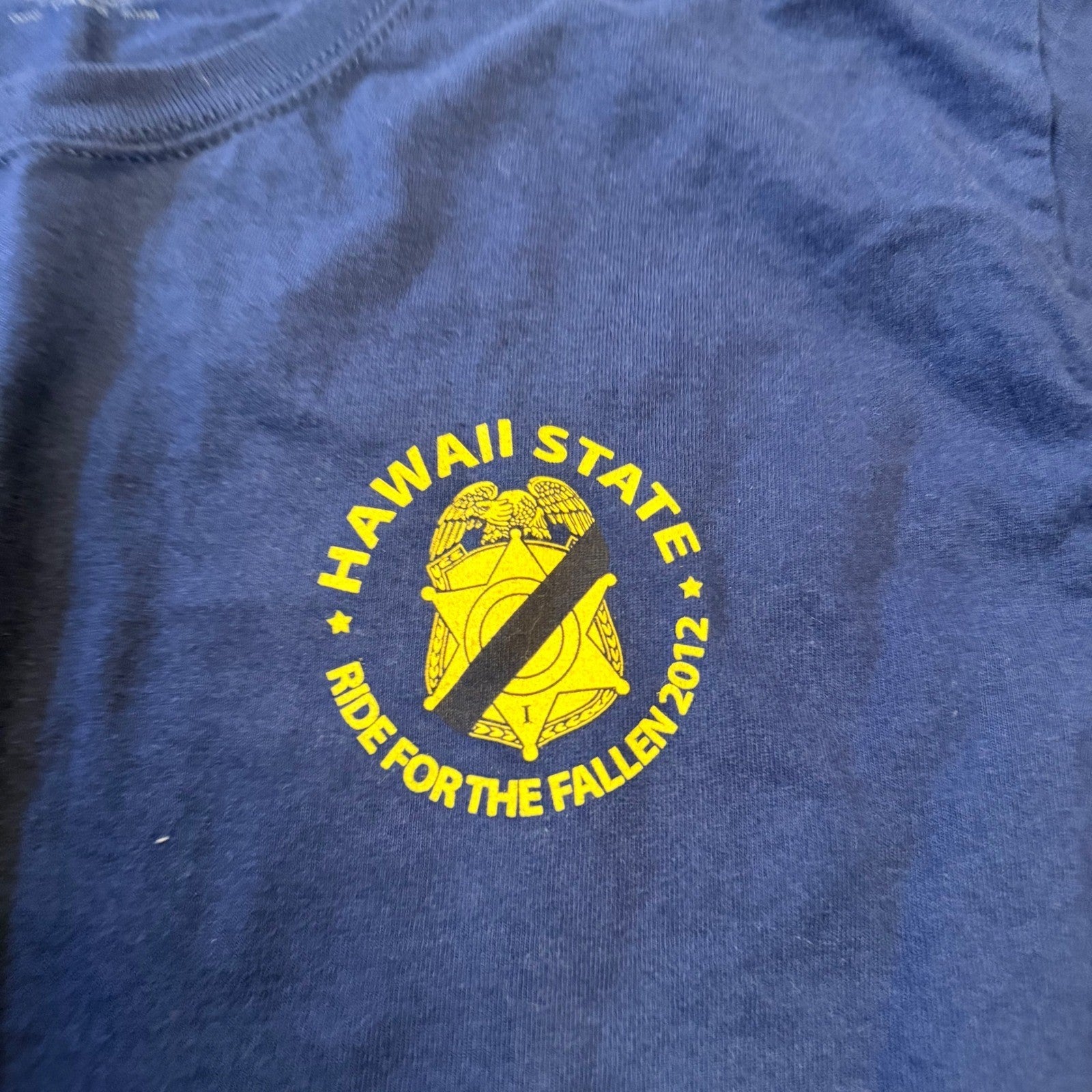 Hanes Hawaii State Ride for the Fallen 2012 Graphic T-Shirt Large Navy Blue