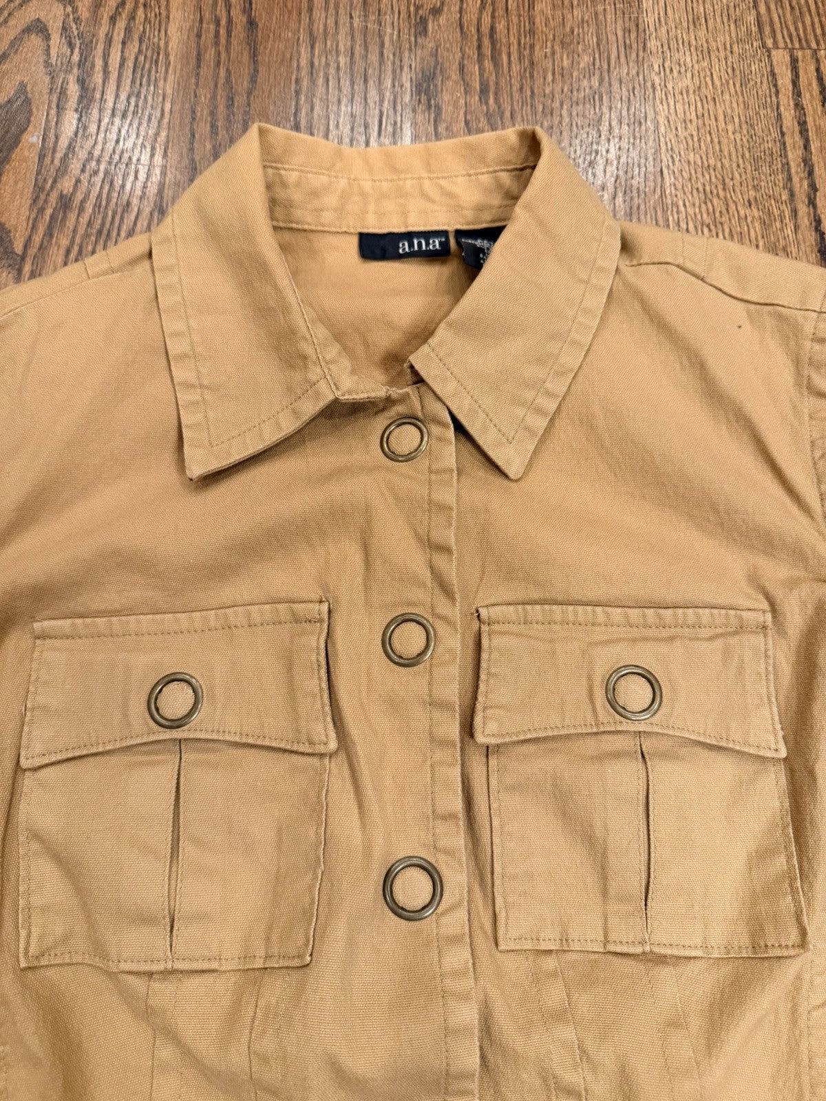 ana Jacket Women Medium Brown Snap Front Pockets Cotton Spandex Coat
