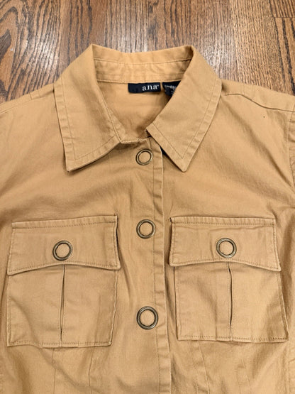 ana Jacket Women Medium Brown Snap Front Pockets Cotton Spandex Coat