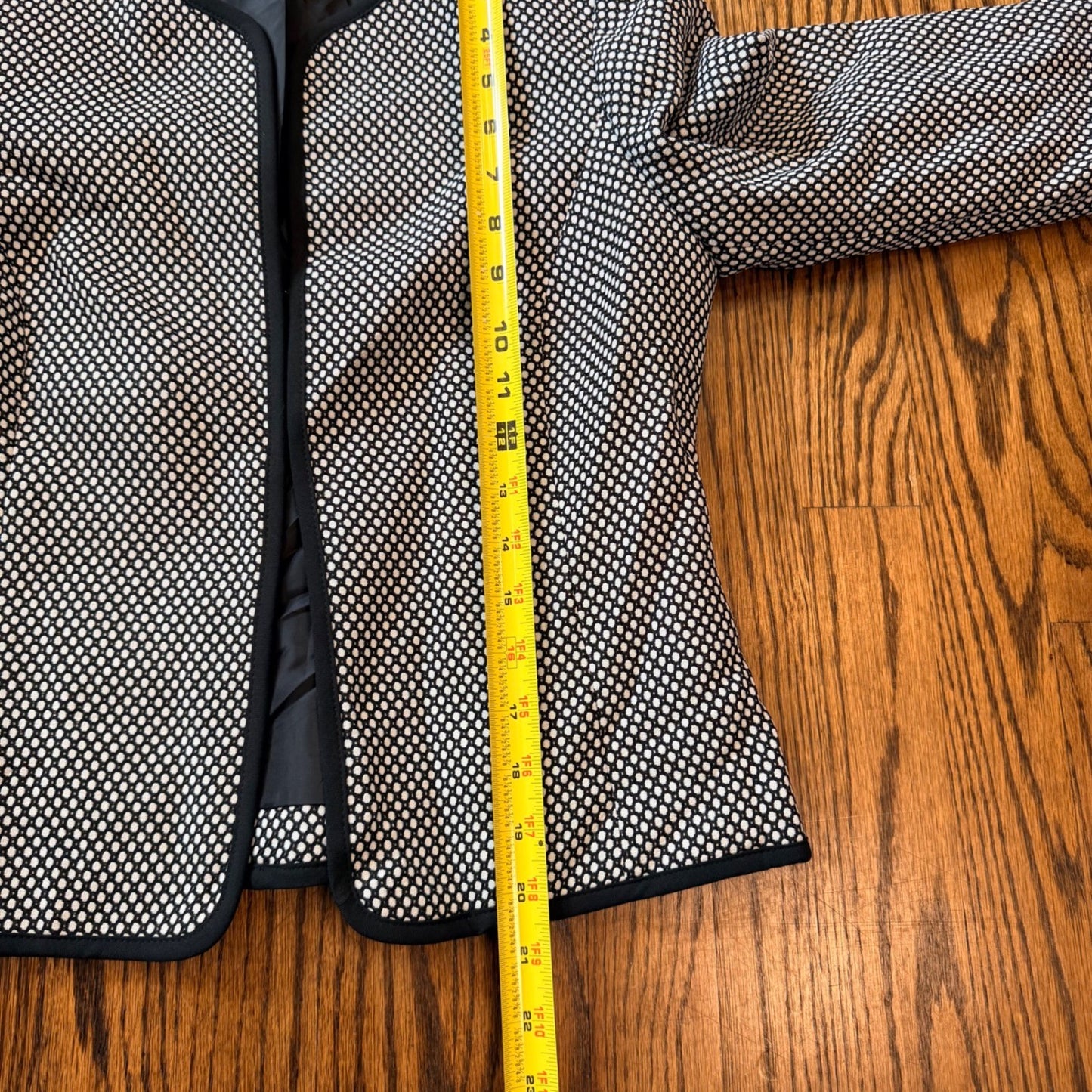 Anne Klein Suit Separates Blazer Open Front Dot Print Size 8 Black White