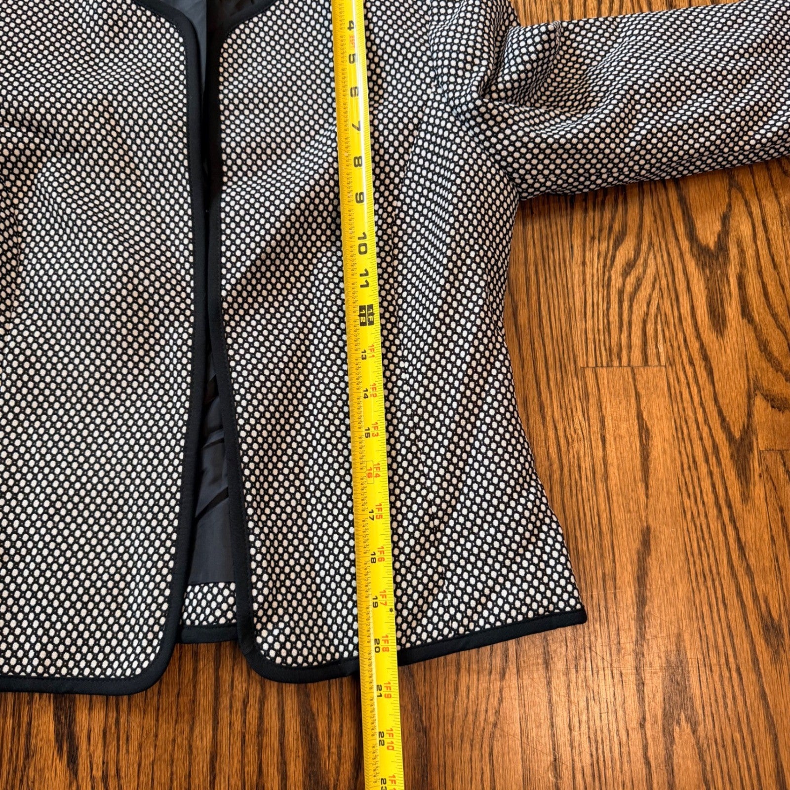 Anne Klein Suit Separates Blazer Open Front Dot Print Size 8 Black White